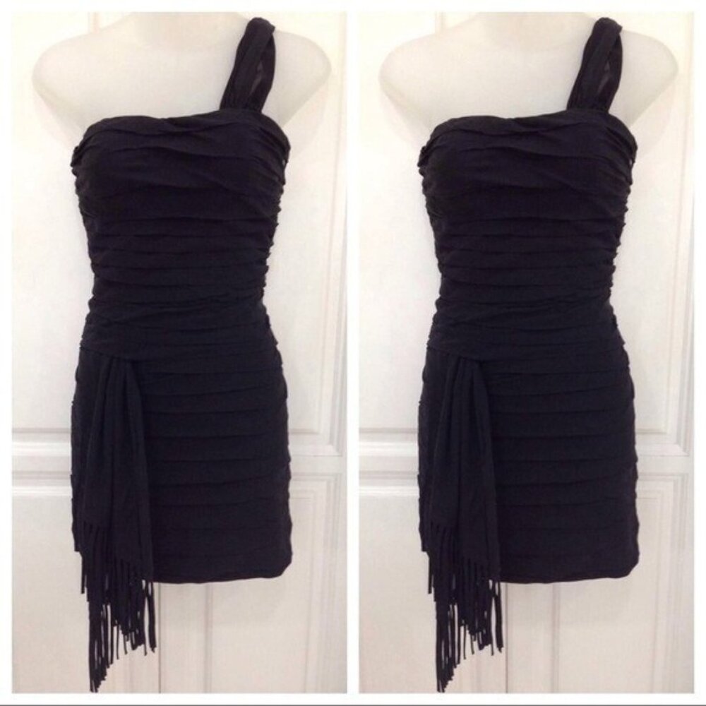 Leyendecker size 4 Black Cocktail Mini Evening Dress One Shoulder $344 New w tag